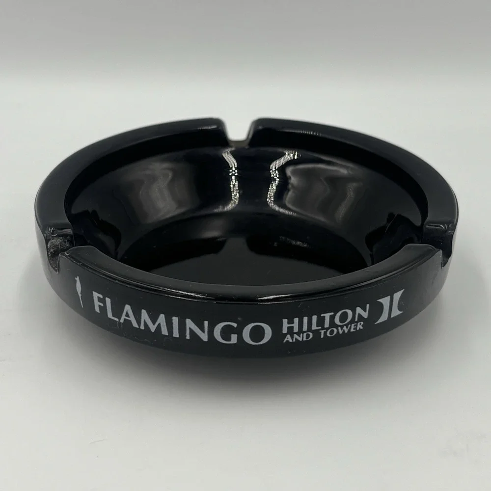 Flamingo Hilton and Tower Cigarette‎ Cigar Ashtray Las Vegas Casino Black Glass